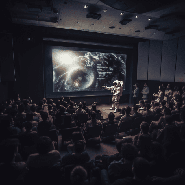 Astronaut presenting a lecture